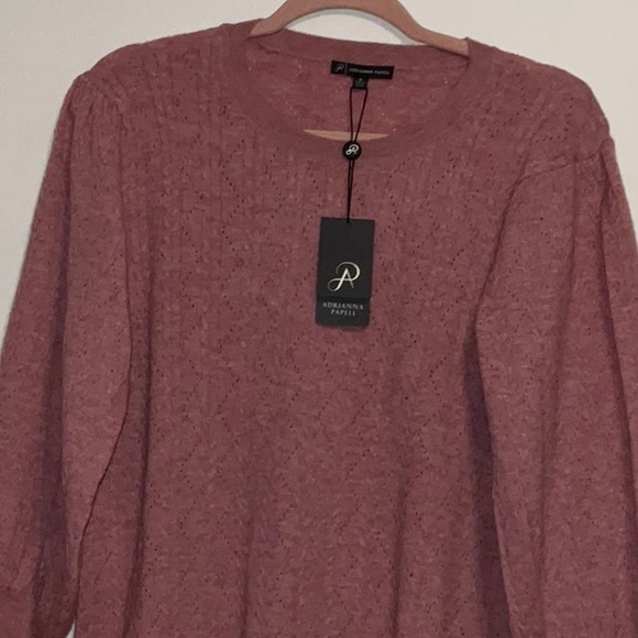 Adrianna Papell Sweaters - ADRIANA PAPELL CABLE KNIT BALLOON SLEEVE CREW NECK HEATHER BLUSH M NWT